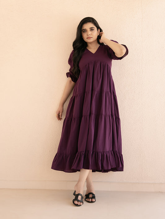 Purple Fairytale Midi Dress with Lining