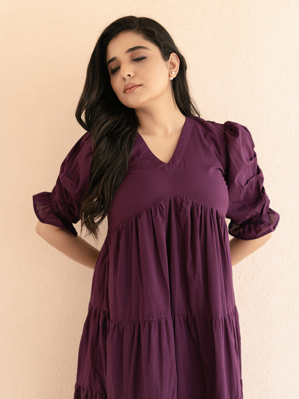 Purple Fairytale Midi Dress with Lining