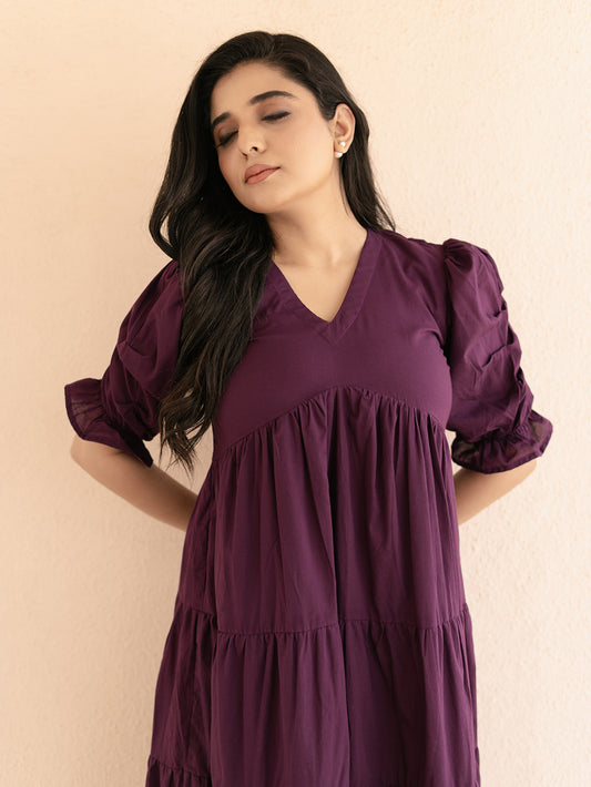 Purple Fairytale Midi Dress with Lining