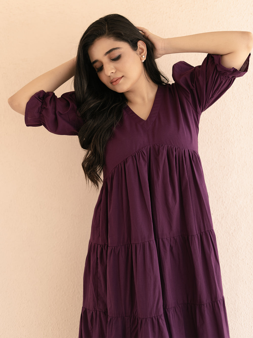 Purple Fairytale Midi Dress with Lining