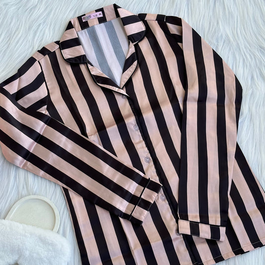Classic Black Gold Stripes - Satin PJ Set