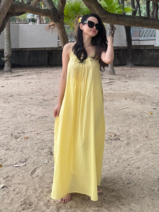 Bali Butter Yellow Maxi Dress with Lining