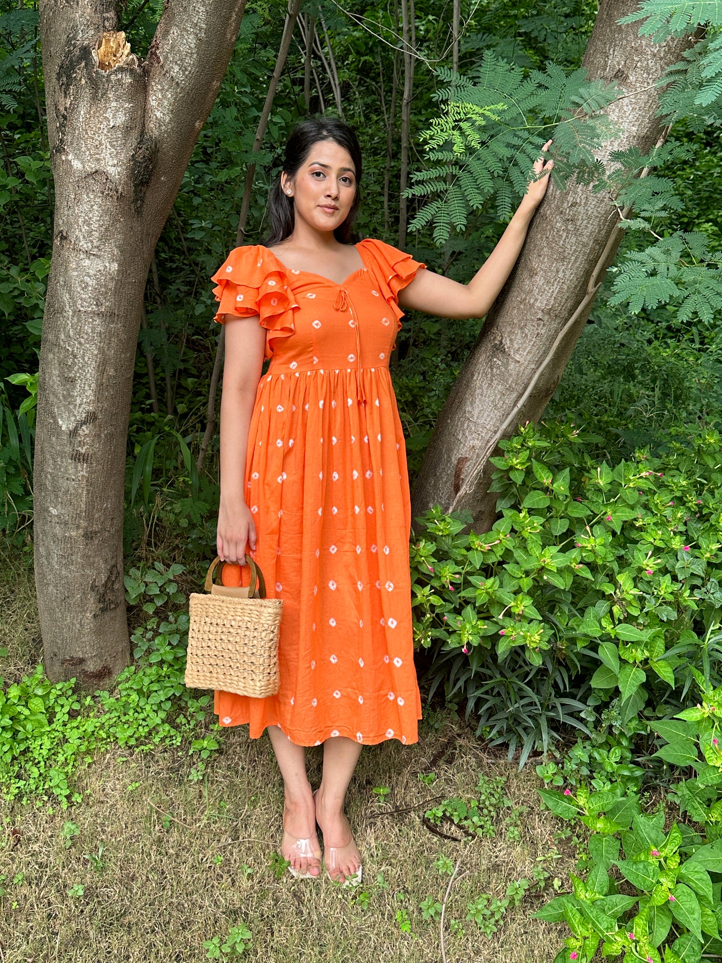 Orange Bandhani MIDI Dress
