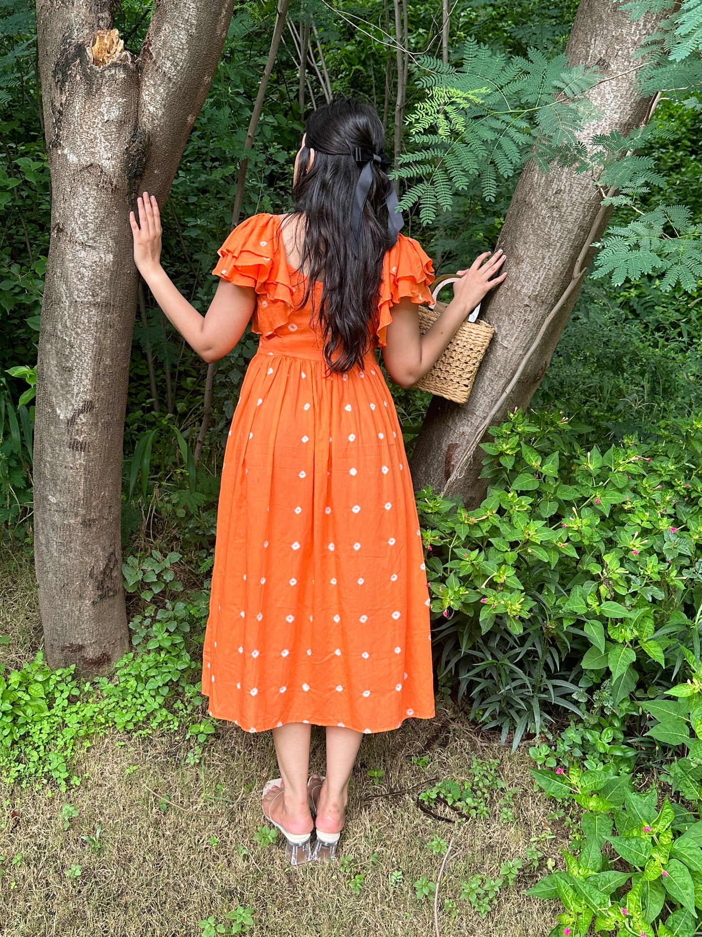 Orange Bandhani MIDI Dress