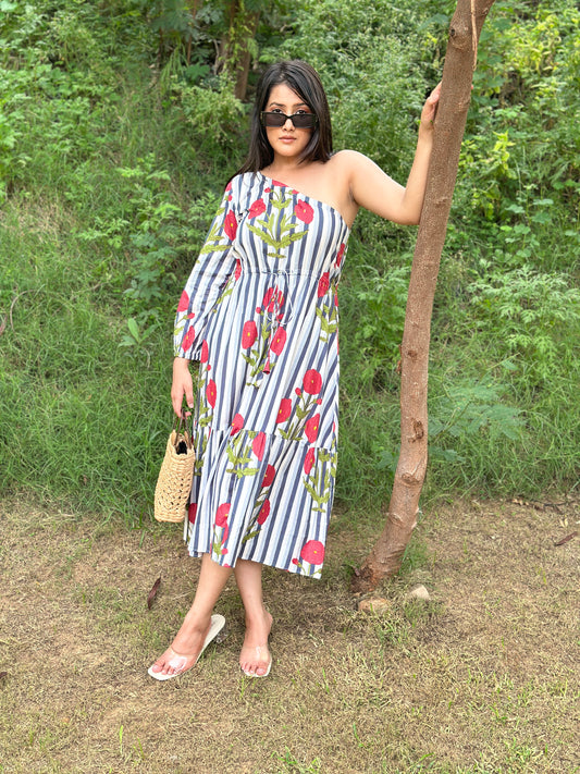 Peony Off-shoulder Midi Dress