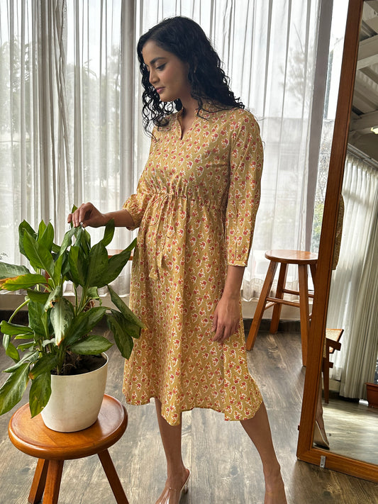 Olive Fleur Cotton MIDI Dress