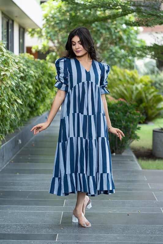Blue Striped Fairytale Midi Dress