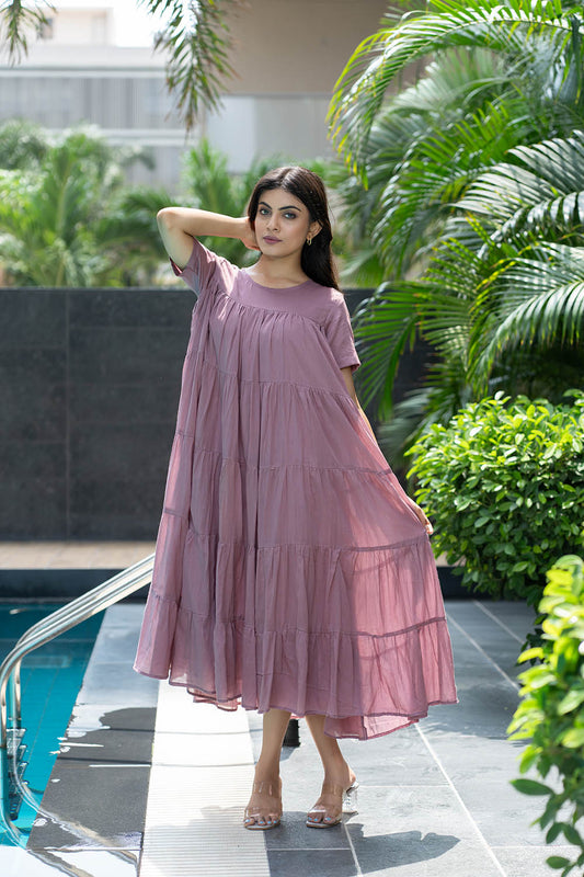 Vienna in Mauve - Midi Dress with Lining