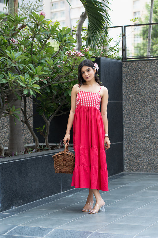 Red Checkered Strappy Dress