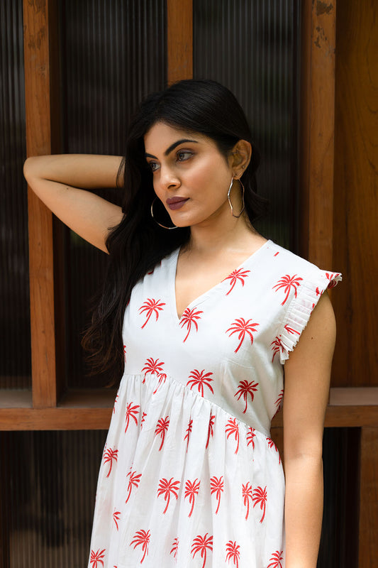 Red Palms Printed Dress
