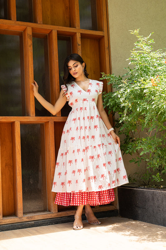 Red Palms Printed Dress