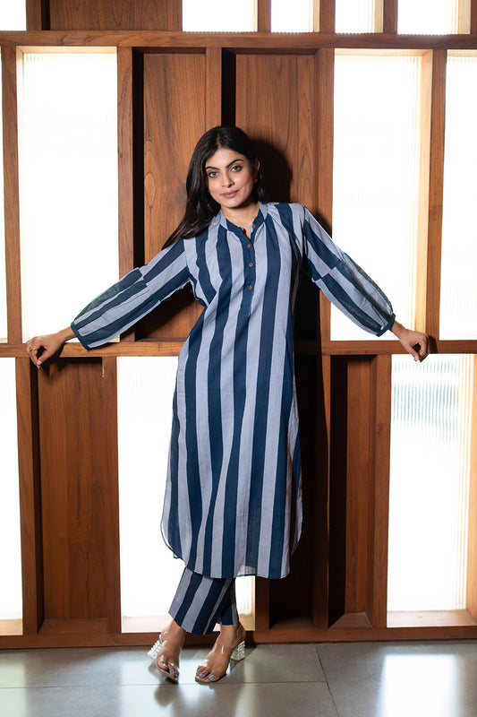 Striped Blue Cotton Co-Ord Set