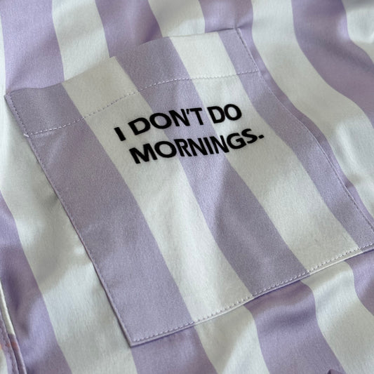 Lilac Stripe with Text - Satin Pyjama Set
