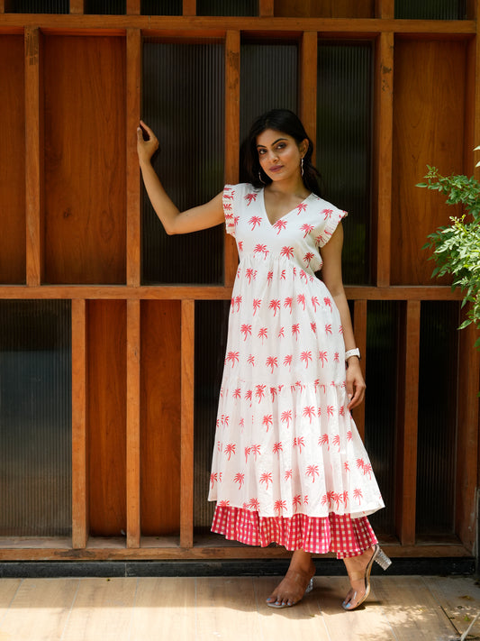 Red Palms Printed Dress